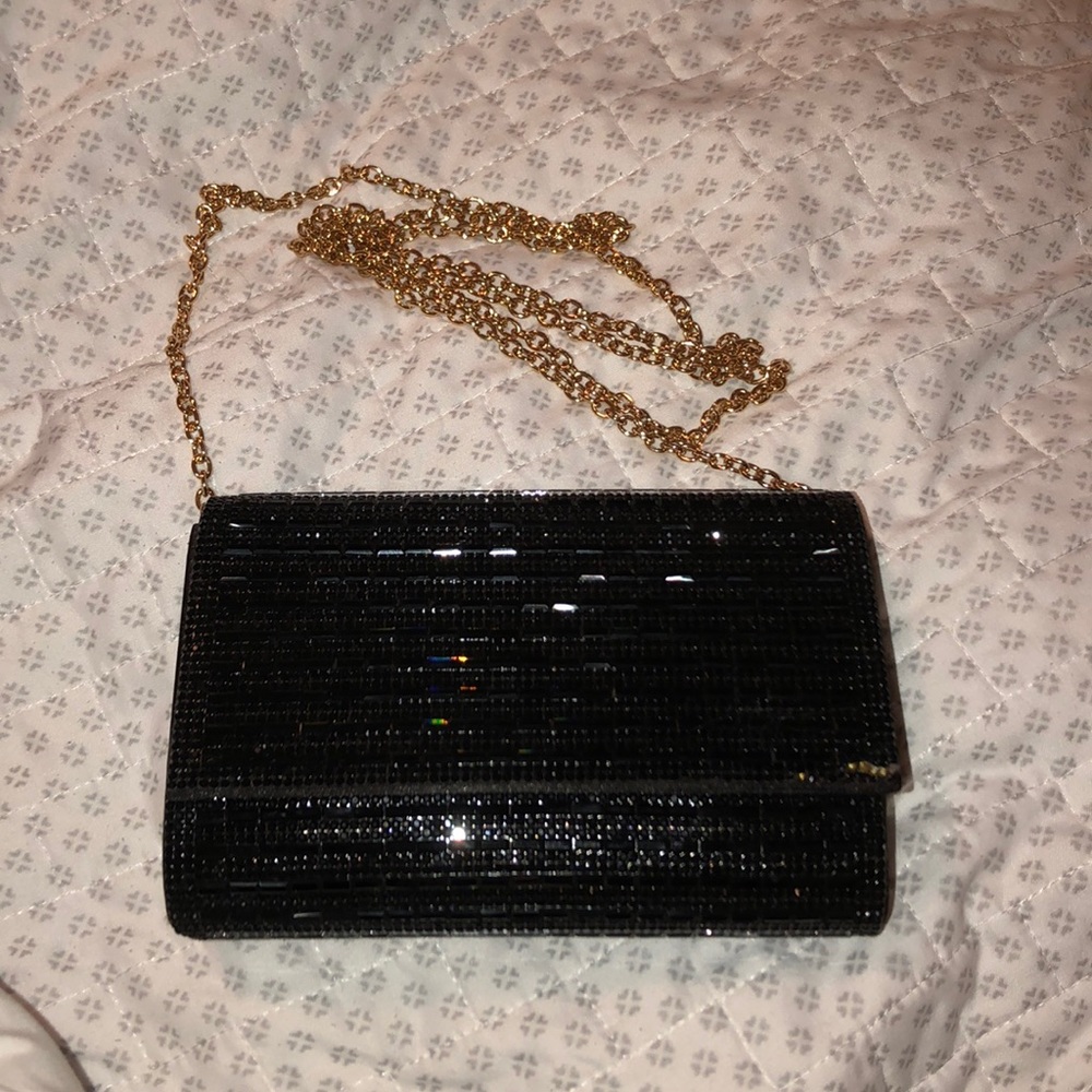 Aldo black glitter purse with gold shoulder chain